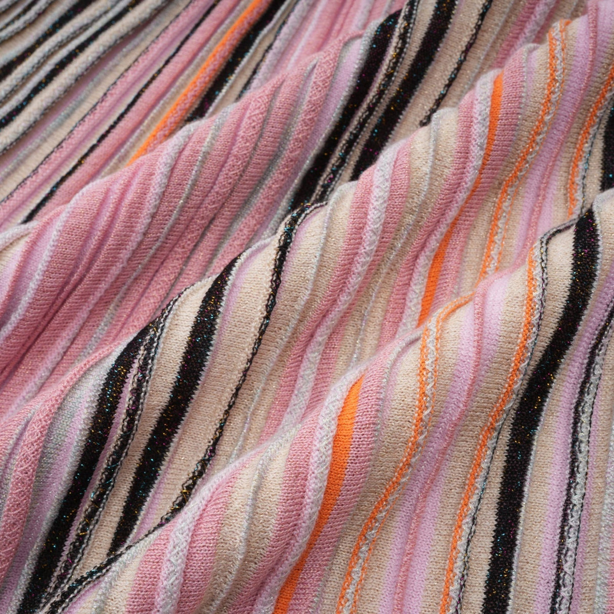 Augusta Midi Dress - V Neck - Metallic Threading - Vertical Stripes - Pleat Detailing - Elasticated Waistband