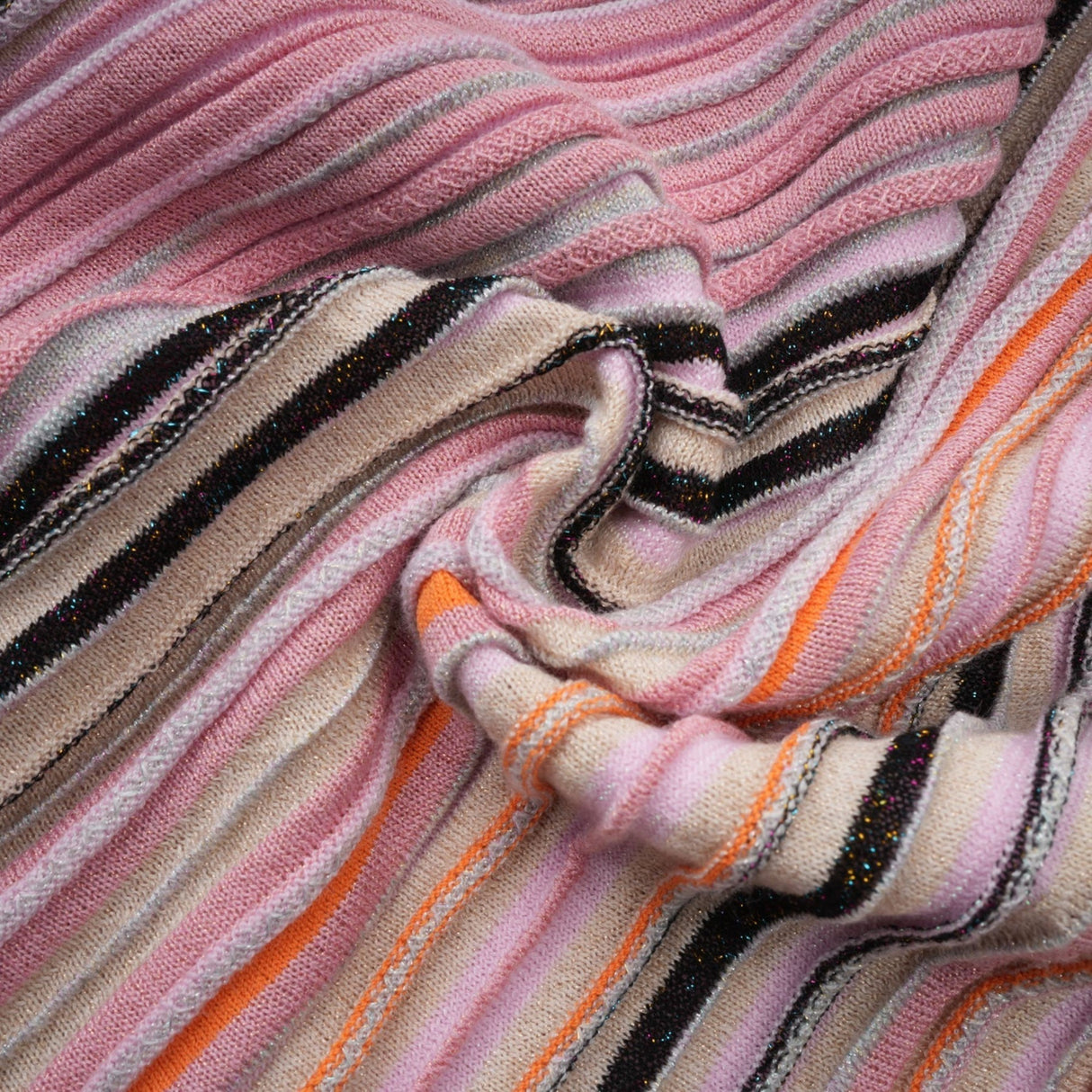 Augusta Midi Dress - V Neck - Metallic Threading - Vertical Stripes - Pleat Detailing - Elasticated Waistband