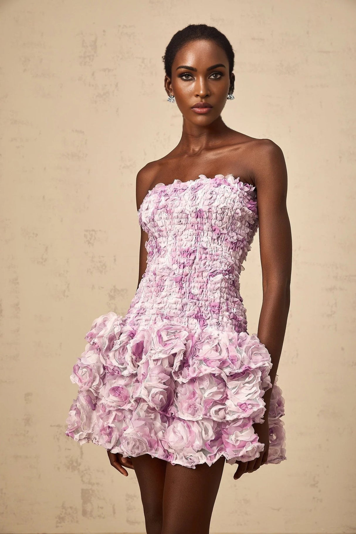 Augusta Mini Dress Purple 3D - Petal Tiered Tulle Off - Shoulder