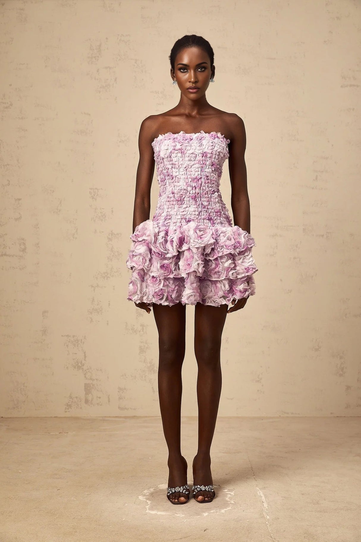 Augusta Mini Dress Purple 3D - Petal Tiered Tulle Off - Shoulder