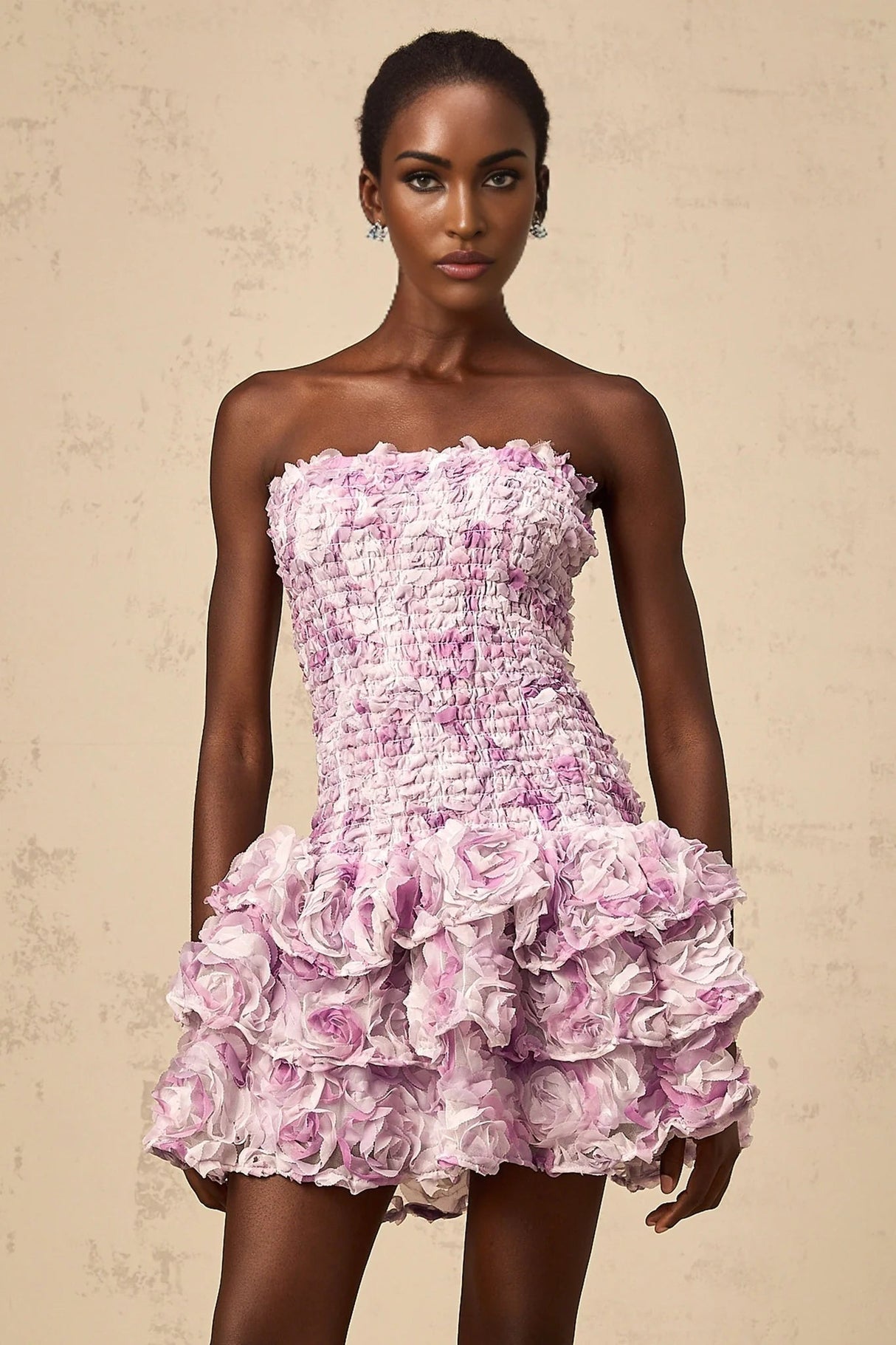 Augusta Mini Dress Purple 3D - Petal Tiered Tulle Off - Shoulder