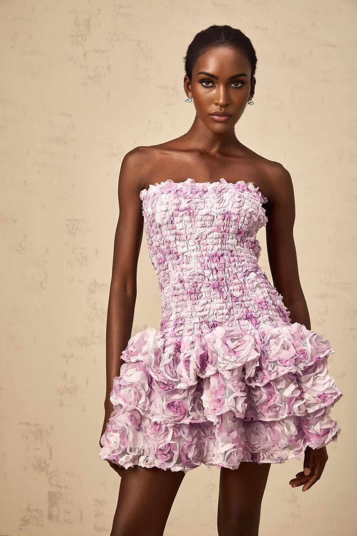 Augusta Mini Dress Purple 3D - Petal Tiered Tulle Off - Shoulder