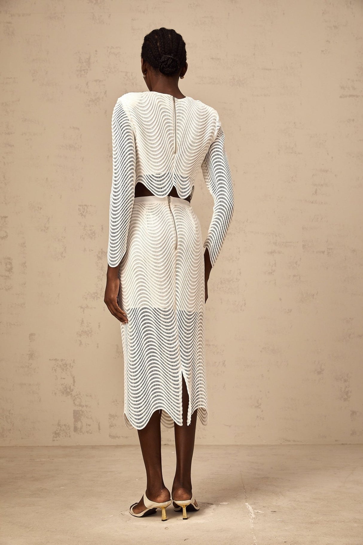 Augusta Skirt & Top Set - Wavy Woven Design - Openwork Detail - Scallop Hem - Cropped Length