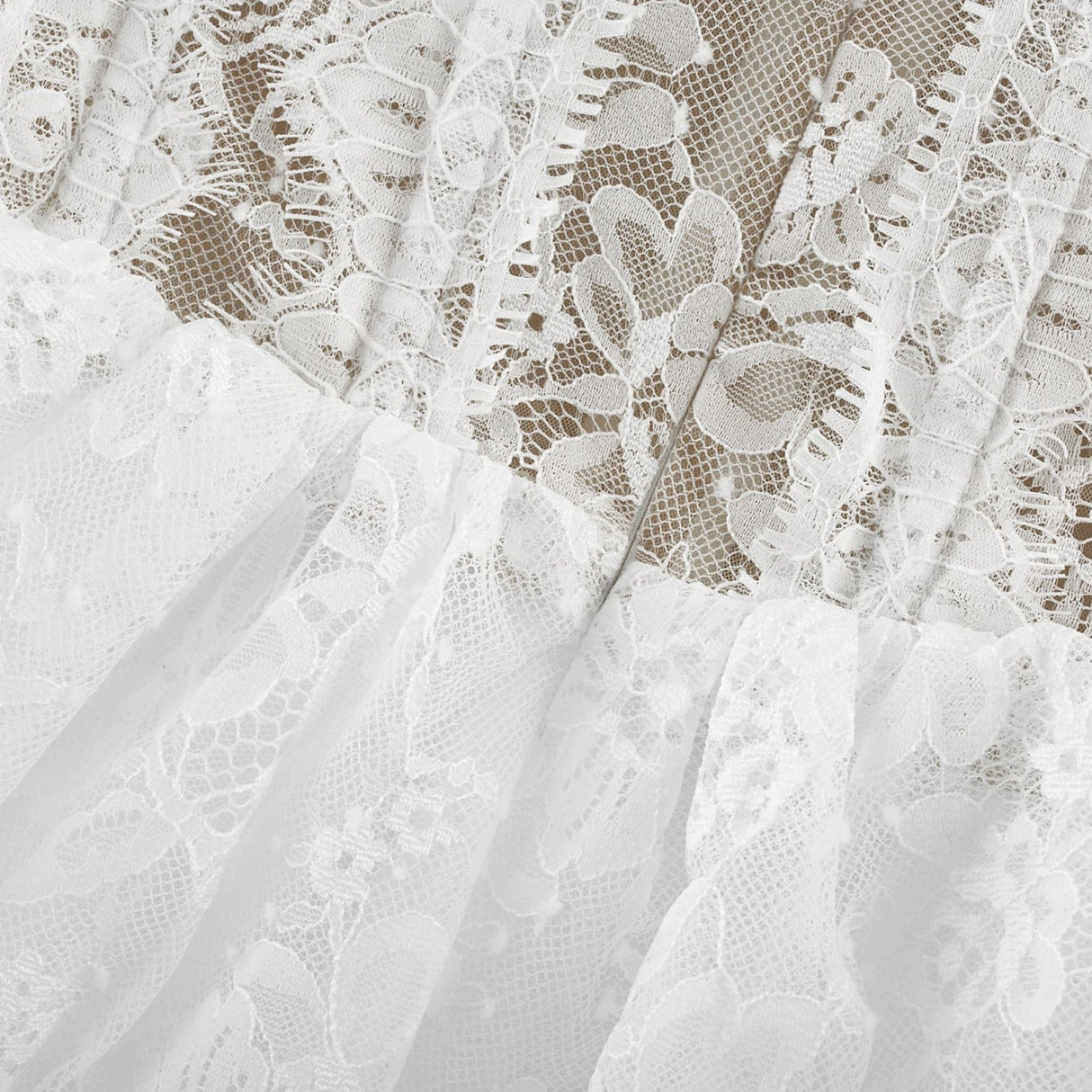 Aurélie Midi Dress - Puff Sleeves - Bustier Style - Lace Trim - Tiered Design - Back Zipper