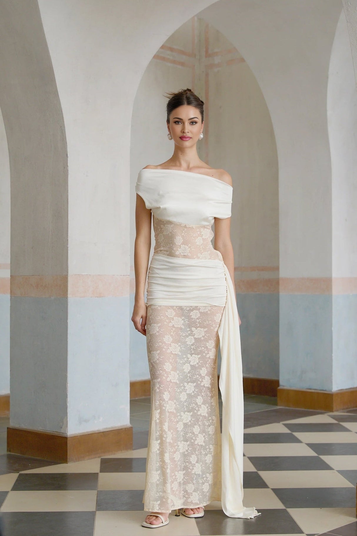 Aurora Maxi Dress – Floral Lace – Off the Shoulder – Mermaid Hem