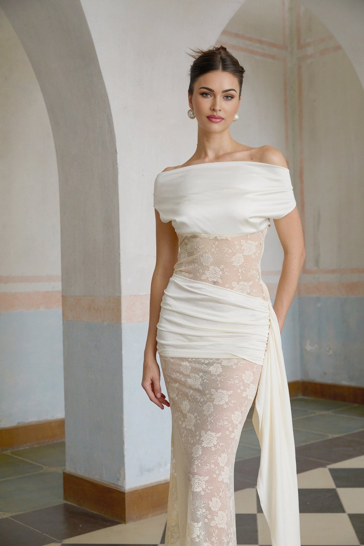 Aurora Maxi Dress – Floral Lace – Off the Shoulder – Mermaid Hem