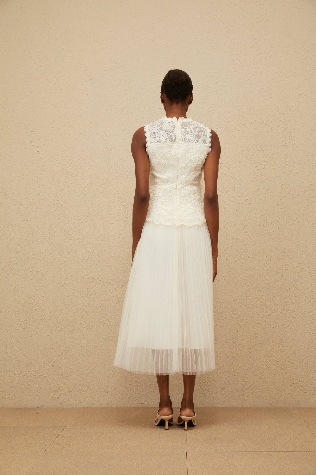 Aurora Midi Dress - Peplum Waist - Floral Lace - Sequin Detailing - Scallop Hem - Rear Zip Fastening