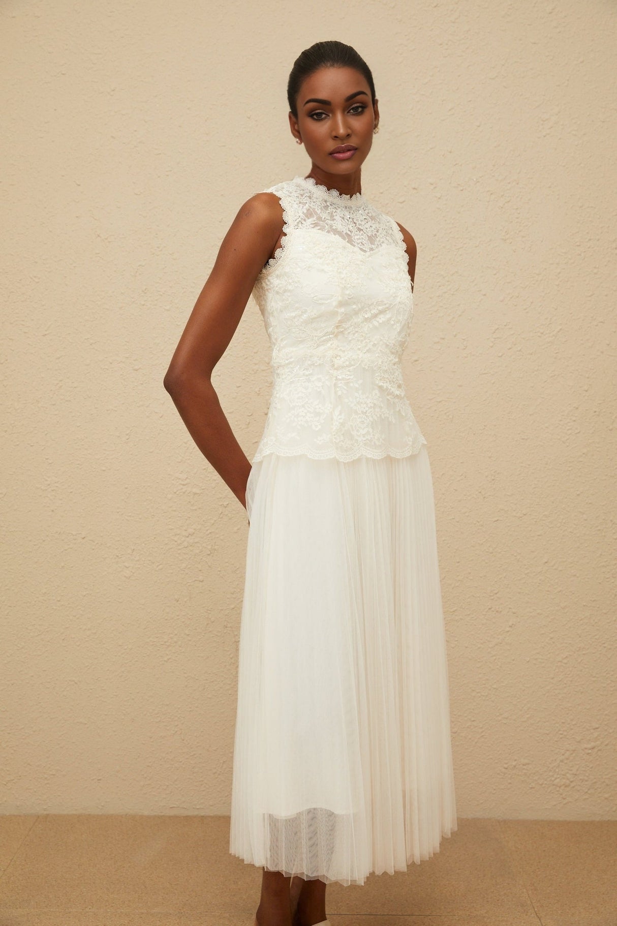 Aurora Midi Dress - Peplum Waist - Floral Lace - Sequin Detailing - Scallop Hem - Rear Zip Fastening