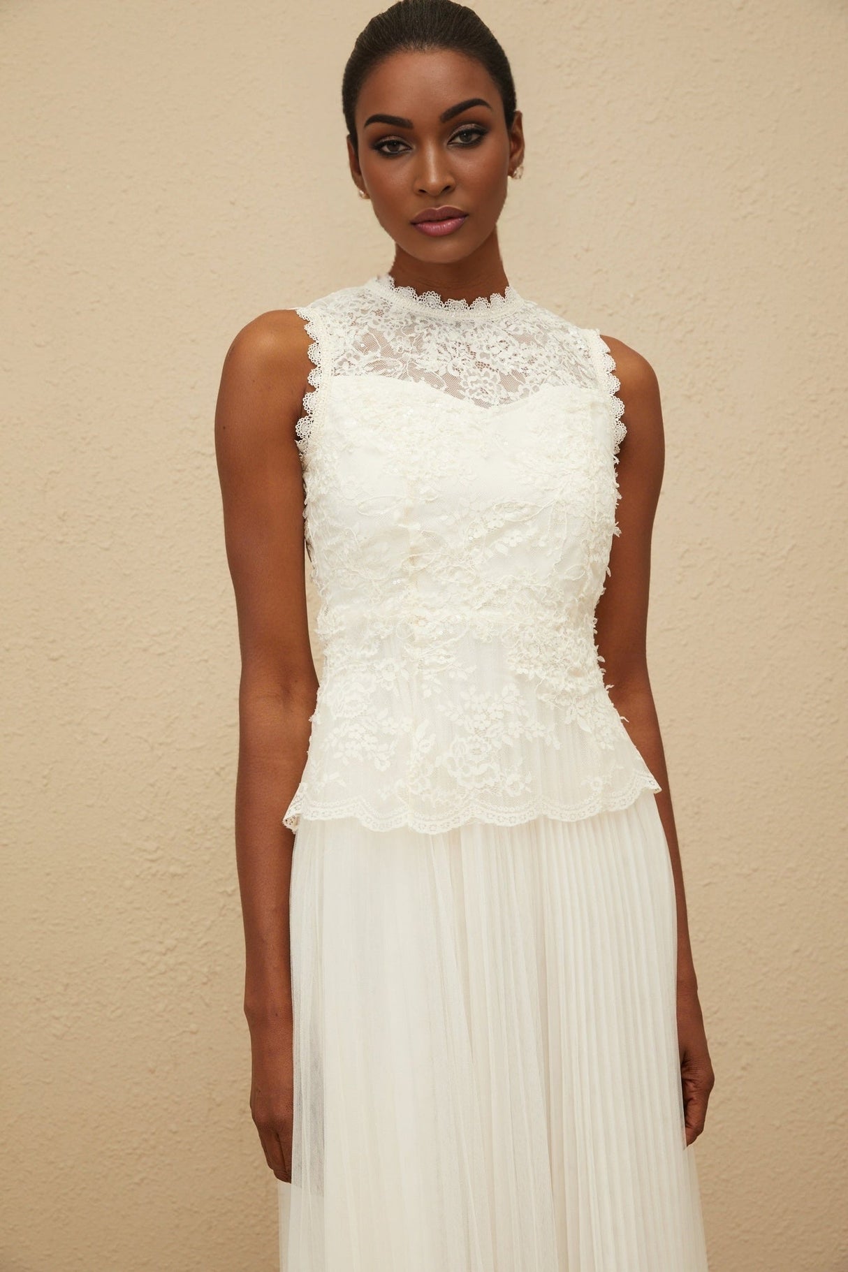 Aurora Midi Dress - Peplum Waist - Floral Lace - Sequin Detailing - Scallop Hem - Rear Zip Fastening