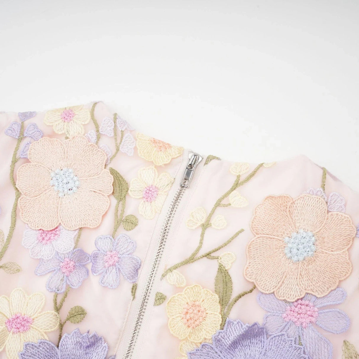 Aurora Top & Skirt Set - Embroidered Detailing - 3D Petal Design - Sleeveless - High Waist - Rear Zip Fastening