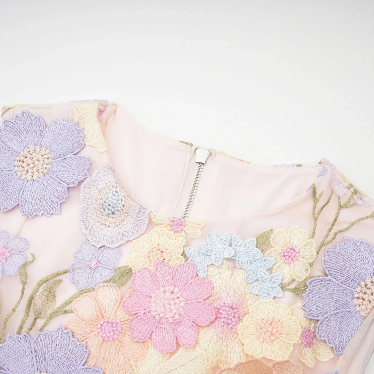 Aurora Top & Skirt Set - Embroidered Detailing - 3D Petal Design - Sleeveless - High Waist - Rear Zip Fastening