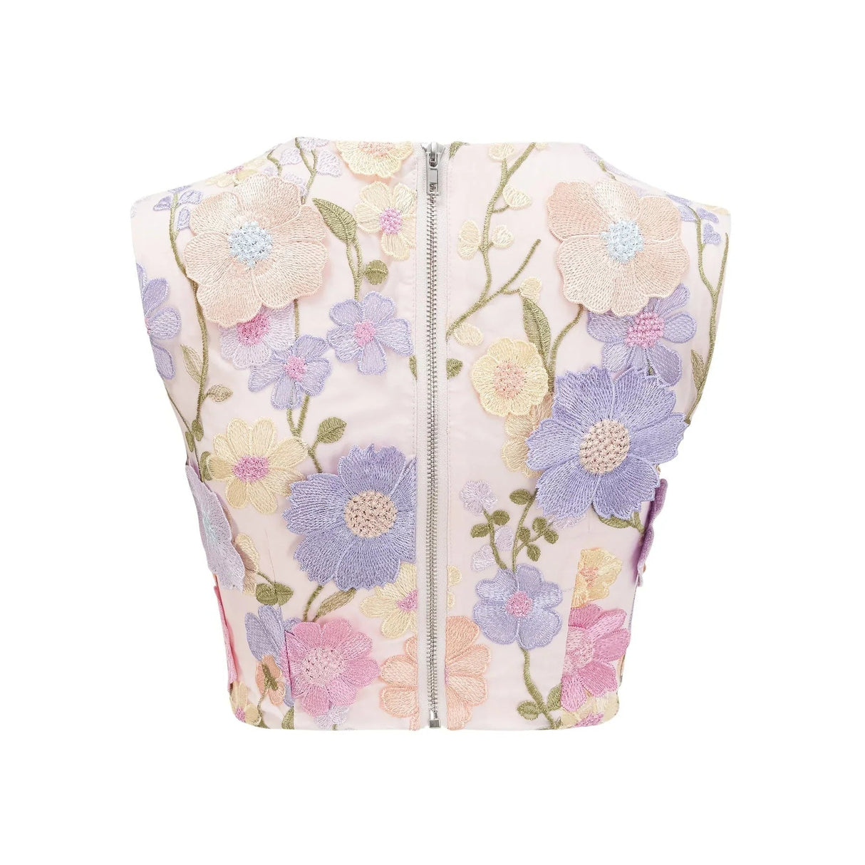 Aurora Top & Skirt Set - Embroidered Detailing - 3D Petal Design - Sleeveless - High Waist - Rear Zip Fastening