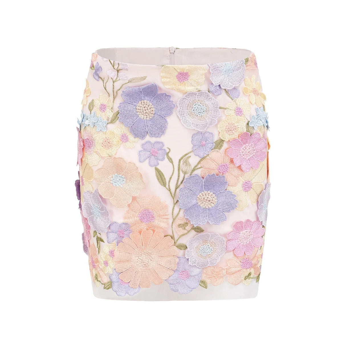 Aurora Top & Skirt Set - Embroidered Detailing - 3D Petal Design - Sleeveless - High Waist - Rear Zip Fastening