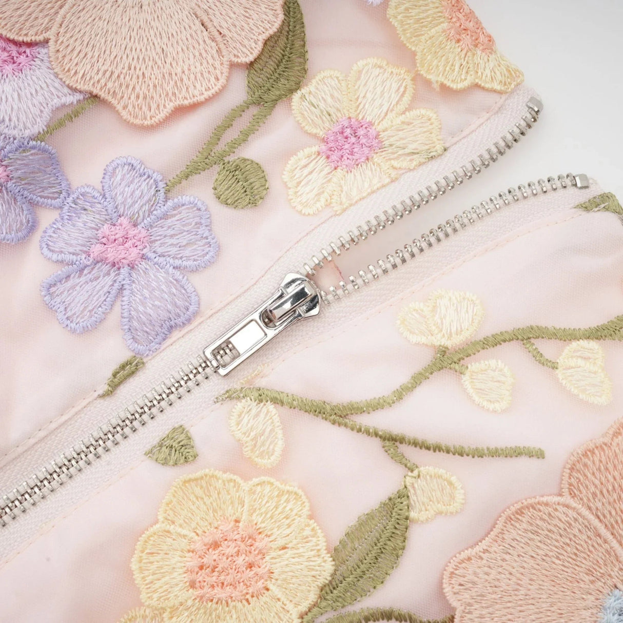 Aurora Top & Skirt Set - Embroidered Detailing - 3D Petal Design - Sleeveless - High Waist - Rear Zip Fastening