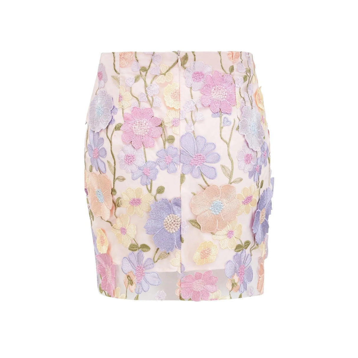 Aurora Top & Skirt Set - Embroidered Detailing - 3D Petal Design - Sleeveless - High Waist - Rear Zip Fastening