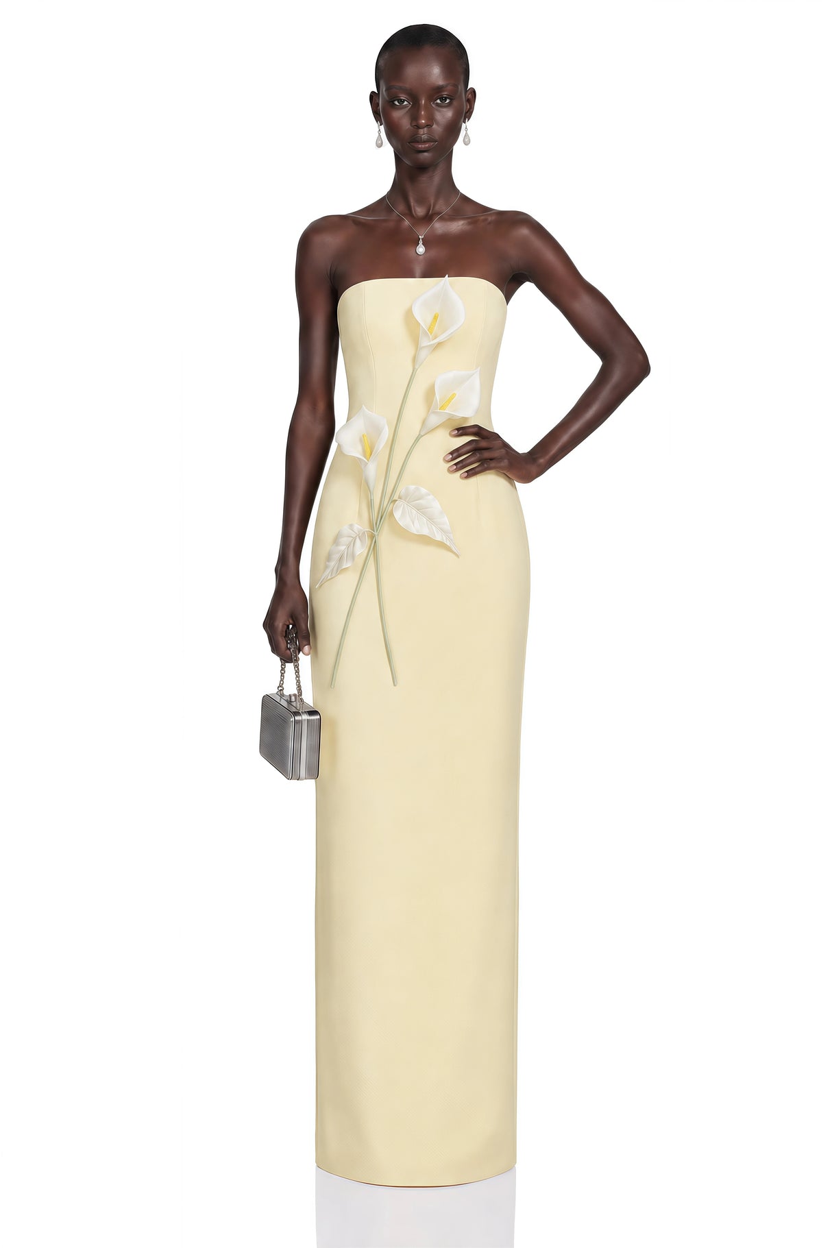 Aurora Yellow Off Shoulder Maxi Dress with 3D Florals