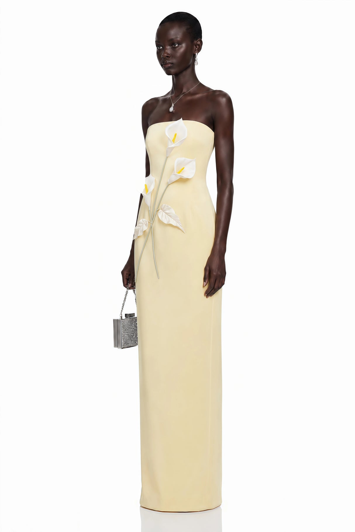Aurora Yellow Off Shoulder Maxi Dress with 3D Florals