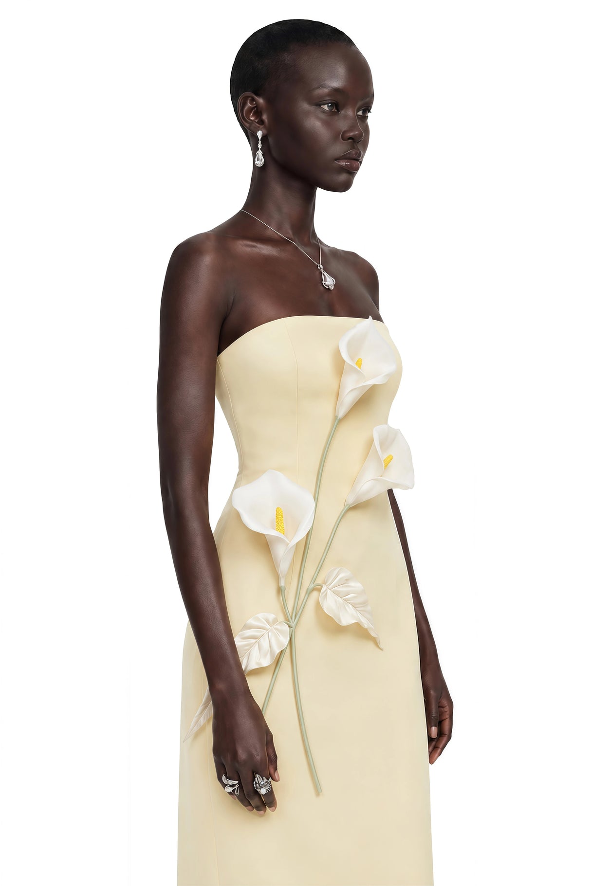 Aurora Yellow Off Shoulder Maxi Dress with 3D Florals
