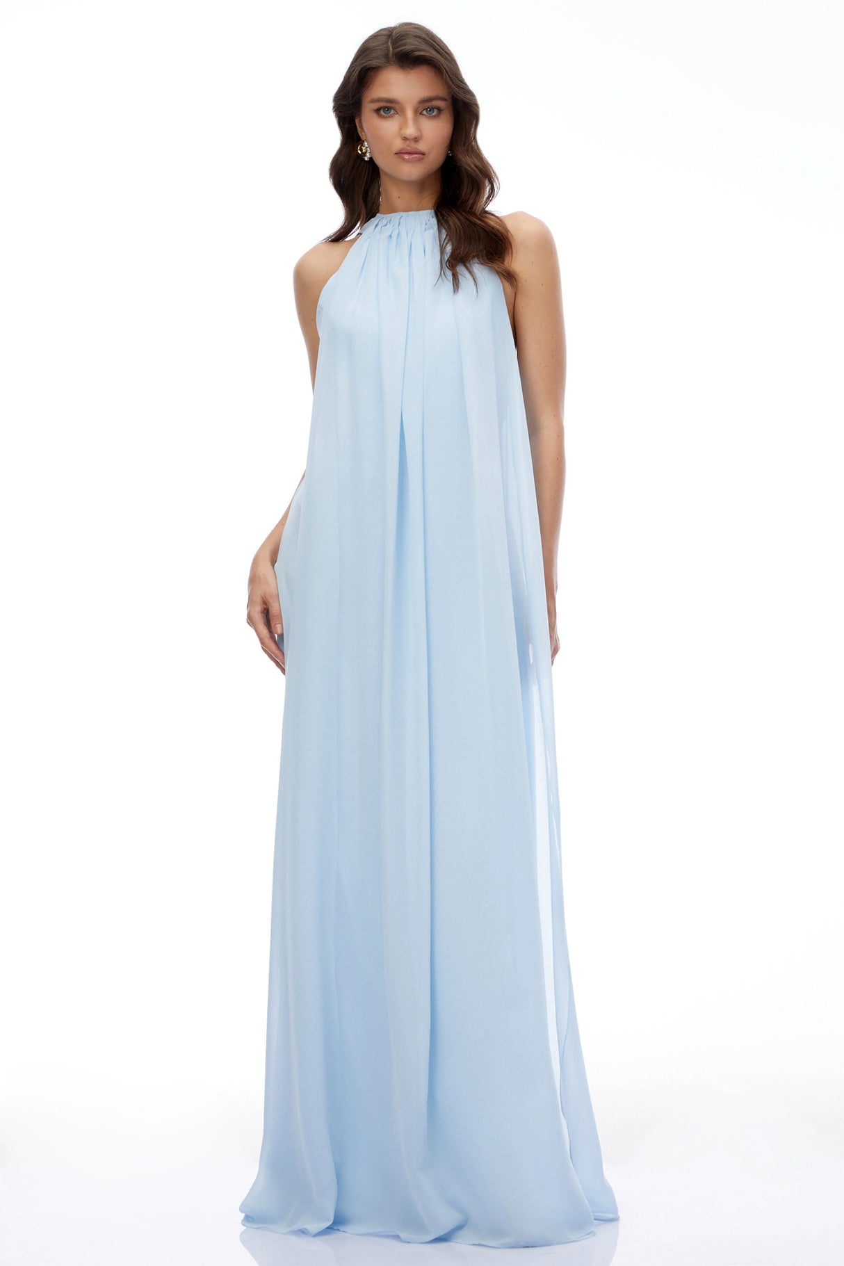 Ava Blue Sleeveless Pleated Maxi Dress