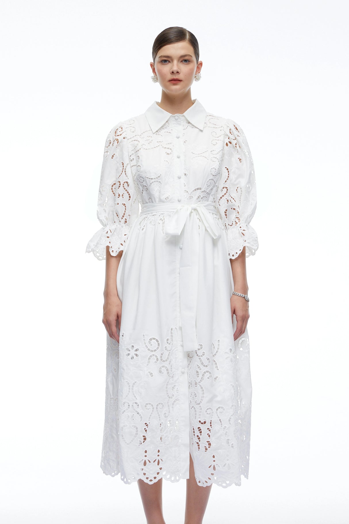 Aveline White Lace Midi Dress With CutOuts