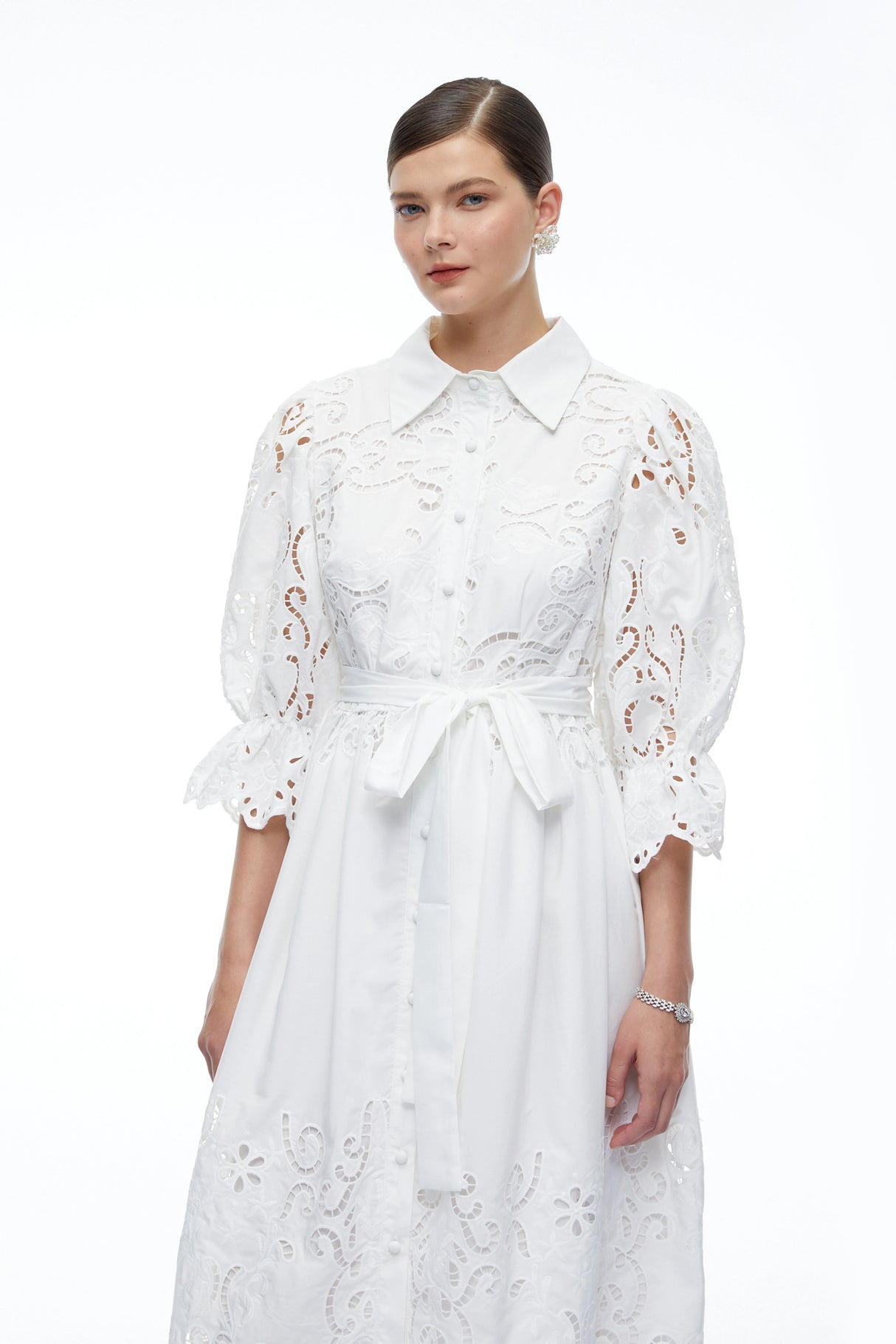 Aveline White Lace Midi Dress With CutOuts