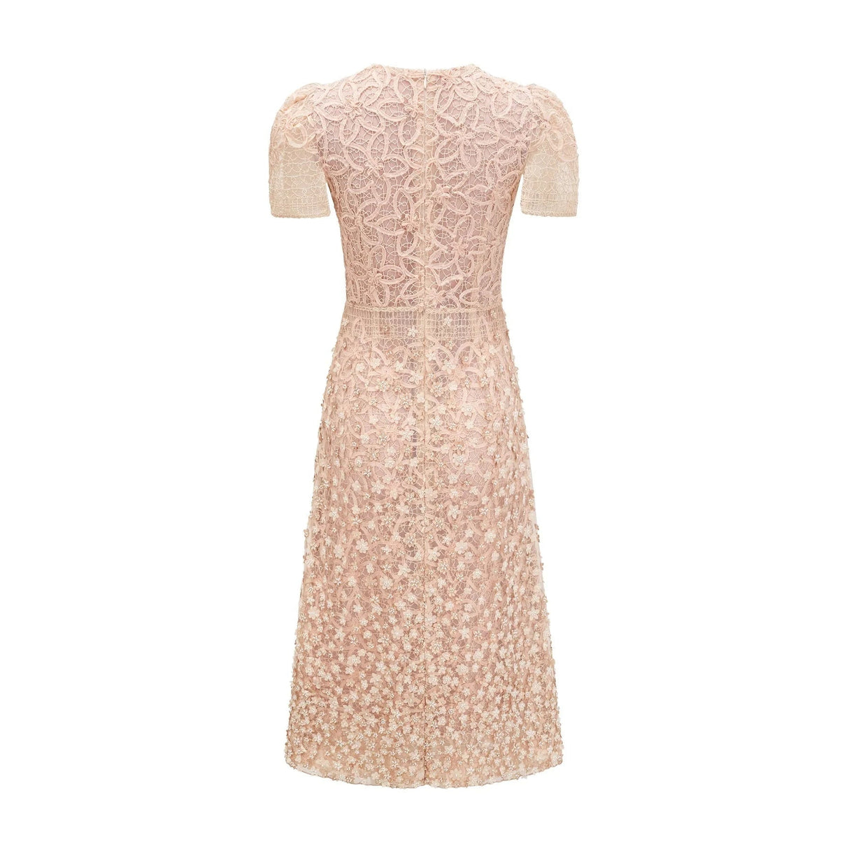 Avery Midi Dress Neutrals Crochet Faux - Flower & Bead