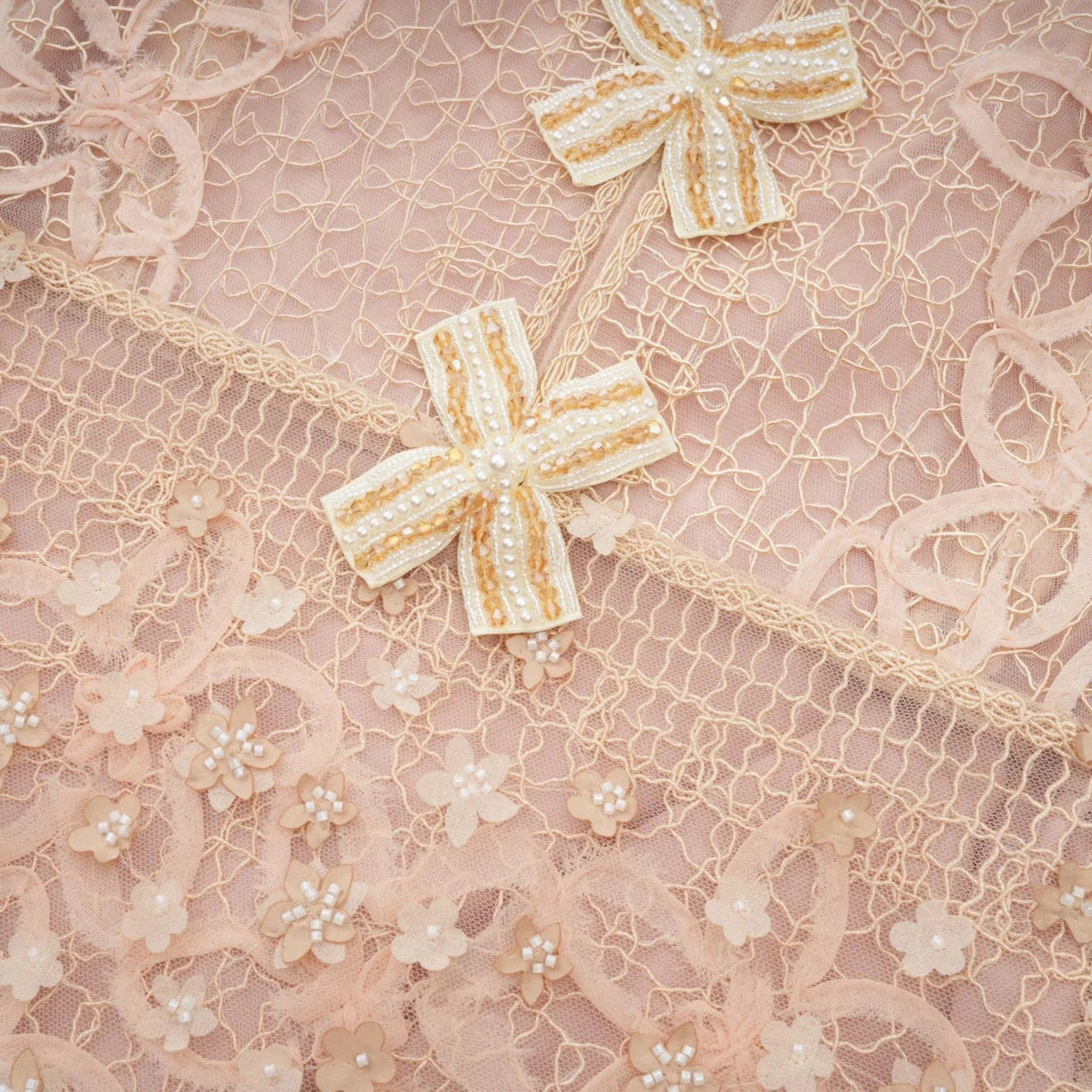 Avery Midi Dress Neutrals Crochet Faux - Flower & Bead