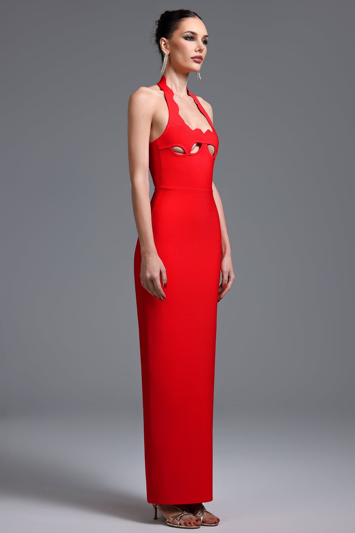 Avery Red Halter Maxi Dress with Cut-Out Detailing
