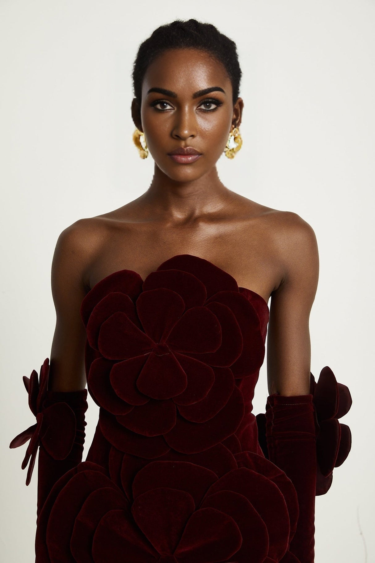 Azura Off - Shoulder Mini Dress - 3D Floral Appliqué - Long Sleeve - Couture Fit