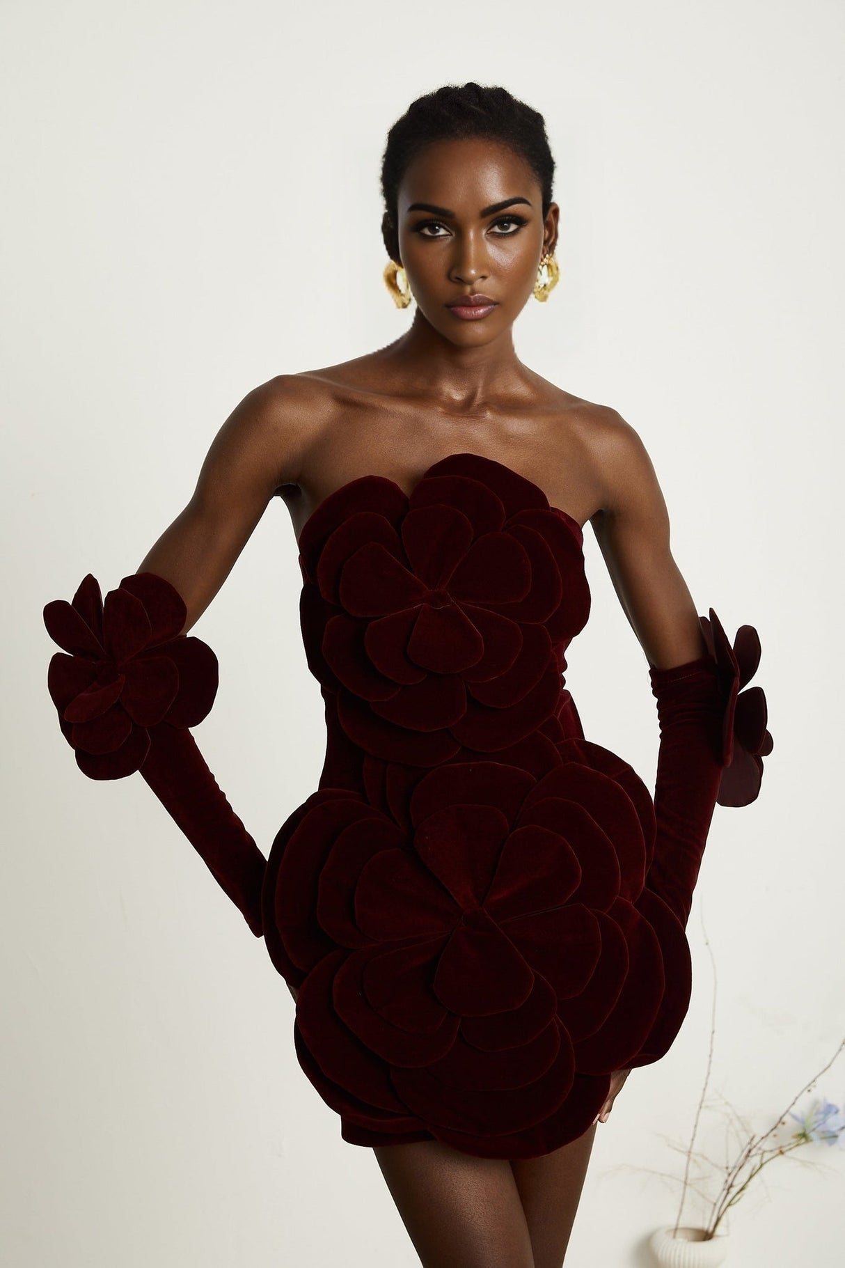 Azura Off - Shoulder Mini Dress - 3D Floral Appliqué - Long Sleeve - Couture Fit