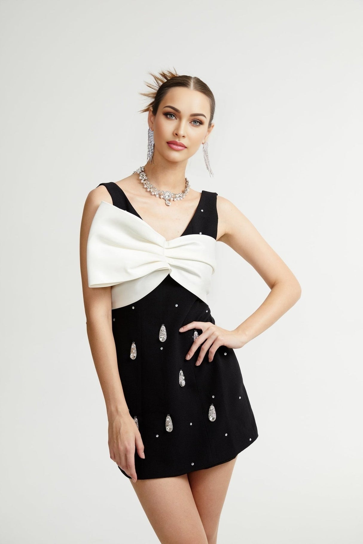 Azzurra Dress - Embellished - Front Bowknot - Zip Fastening