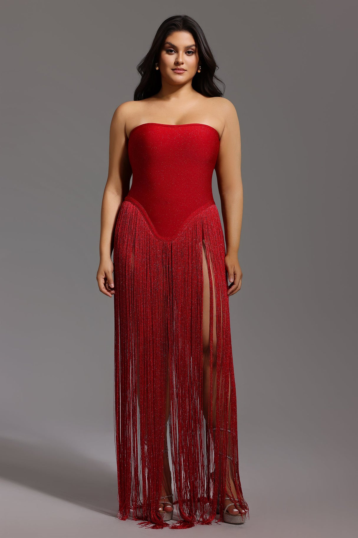 Azzurra Red Fringe High-Slit Dress