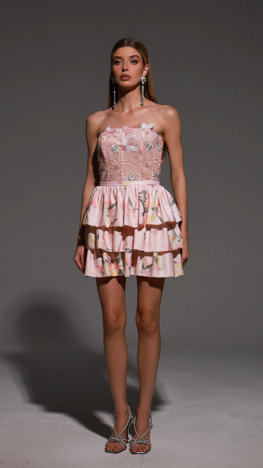 Jenna Mini Dress - Strapless - Floral Embroidery - Flared Silhouette - Soft Fabric - Delicate Floral Patterns