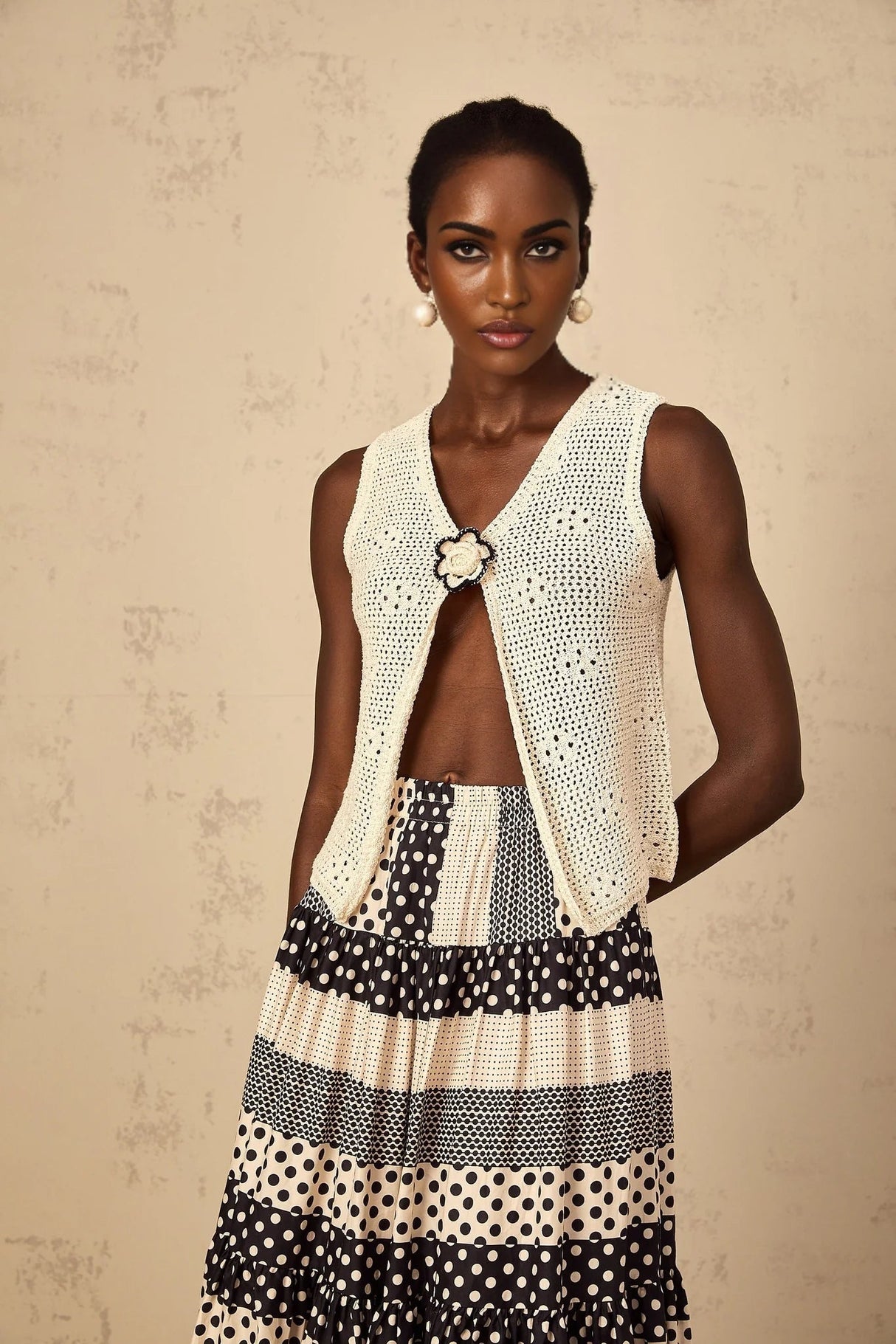 Bailey Top Crochet - Knit Flower - Pin Detail & Clasp Fastening