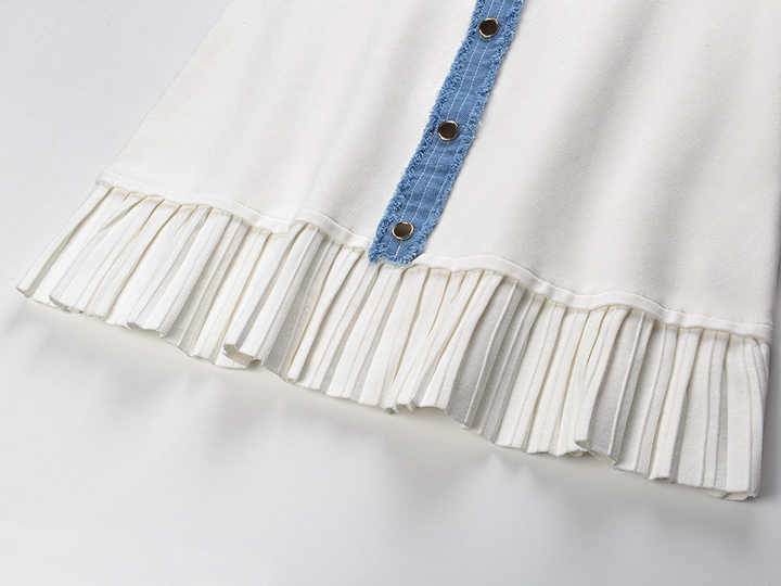 Beata Denim Dress - Fitted Bodice - Flared Hem - Sleeveless Silhouette - Tailored Waist - Pleated Hem