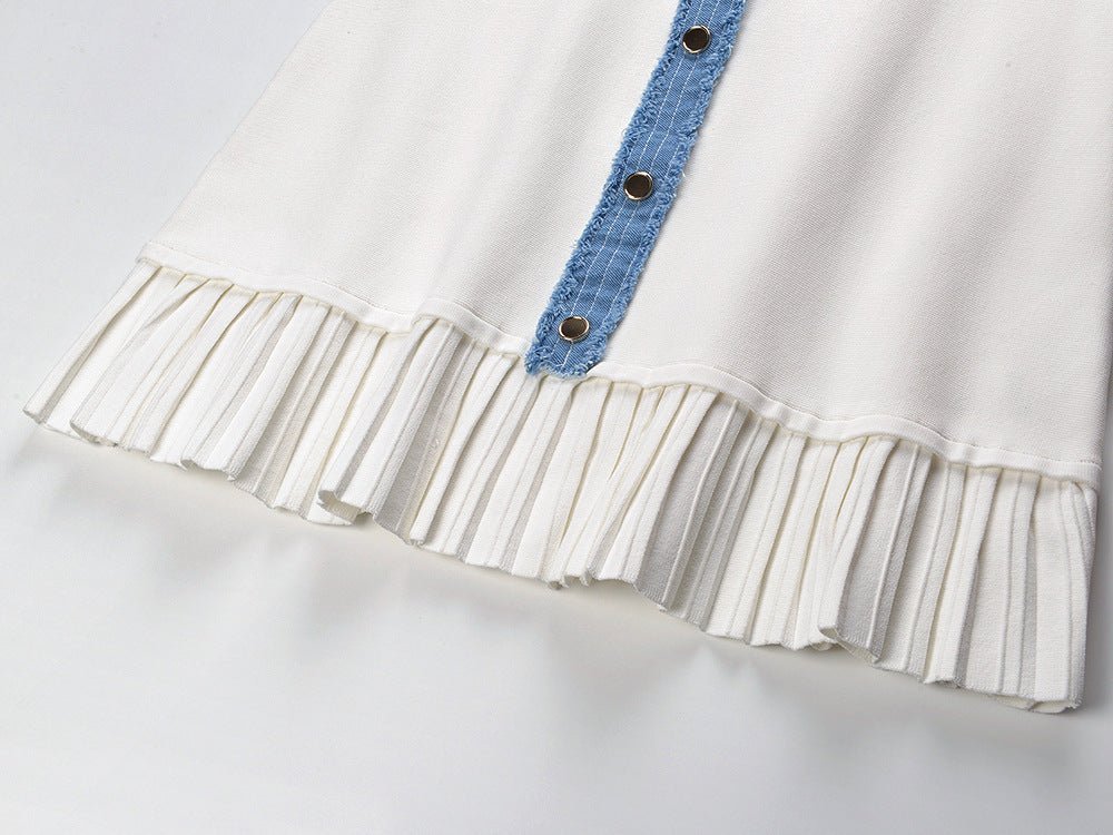 Beata Denim Dress - Fitted Bodice - Flared Hem - Sleeveless Silhouette - Tailored Waist - Pleated Hem