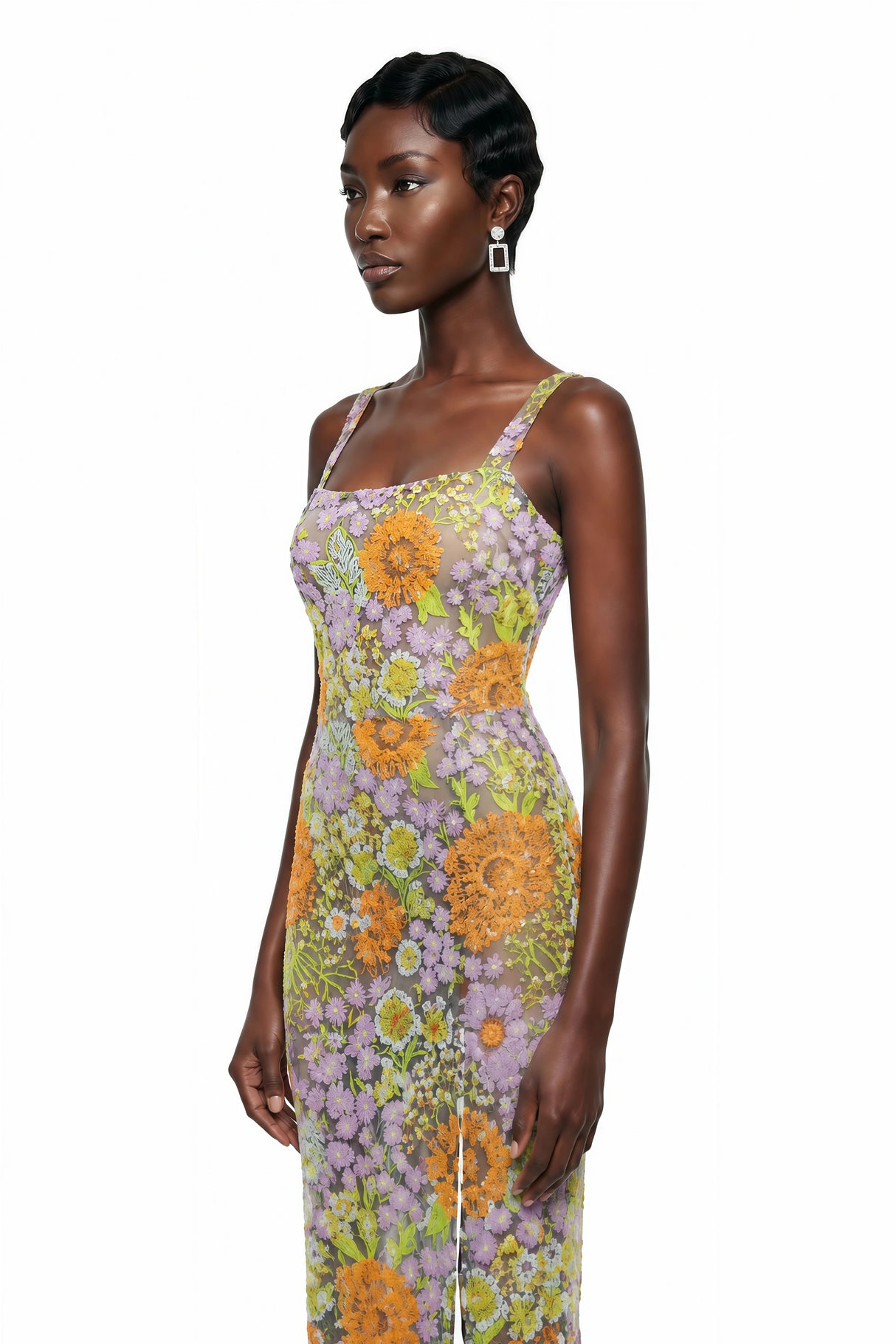 Beatrice Purple Floral Print Maxi Dress with Spaghetti Straps