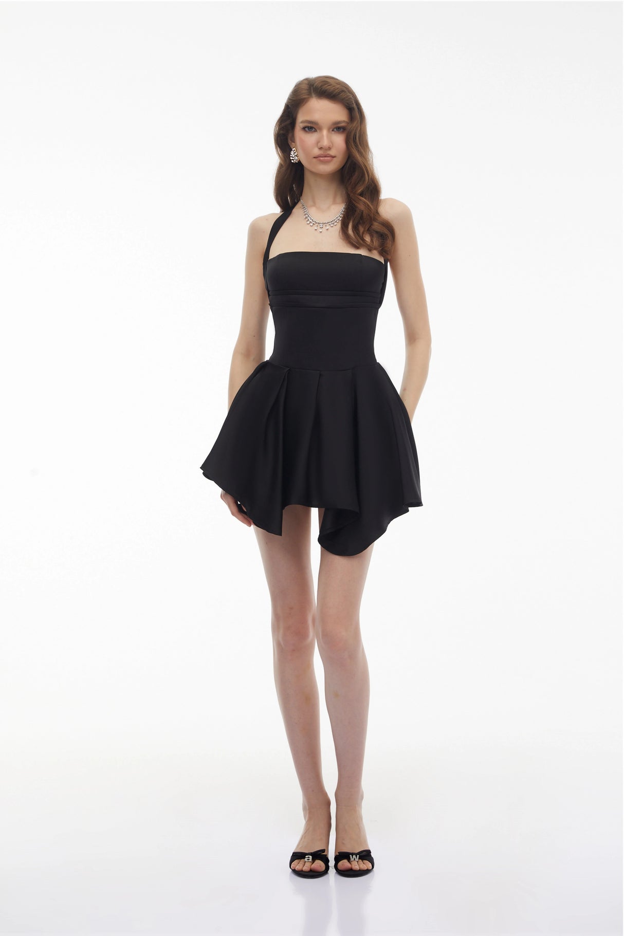 Behnaz Black Halterneck Asymmetrical Mini Dress