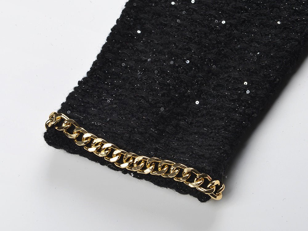 Bella Cropped Boxy Jacket - Sparkling Accents with Gold Chain Trim & Embellished Buttons