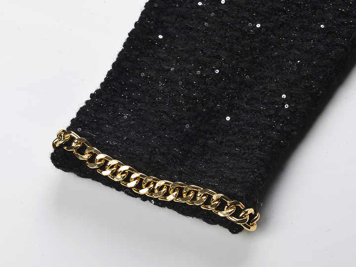 Bella Cropped Boxy Jacket - Sparkling Accents with Gold Chain Trim & Embellished Buttons