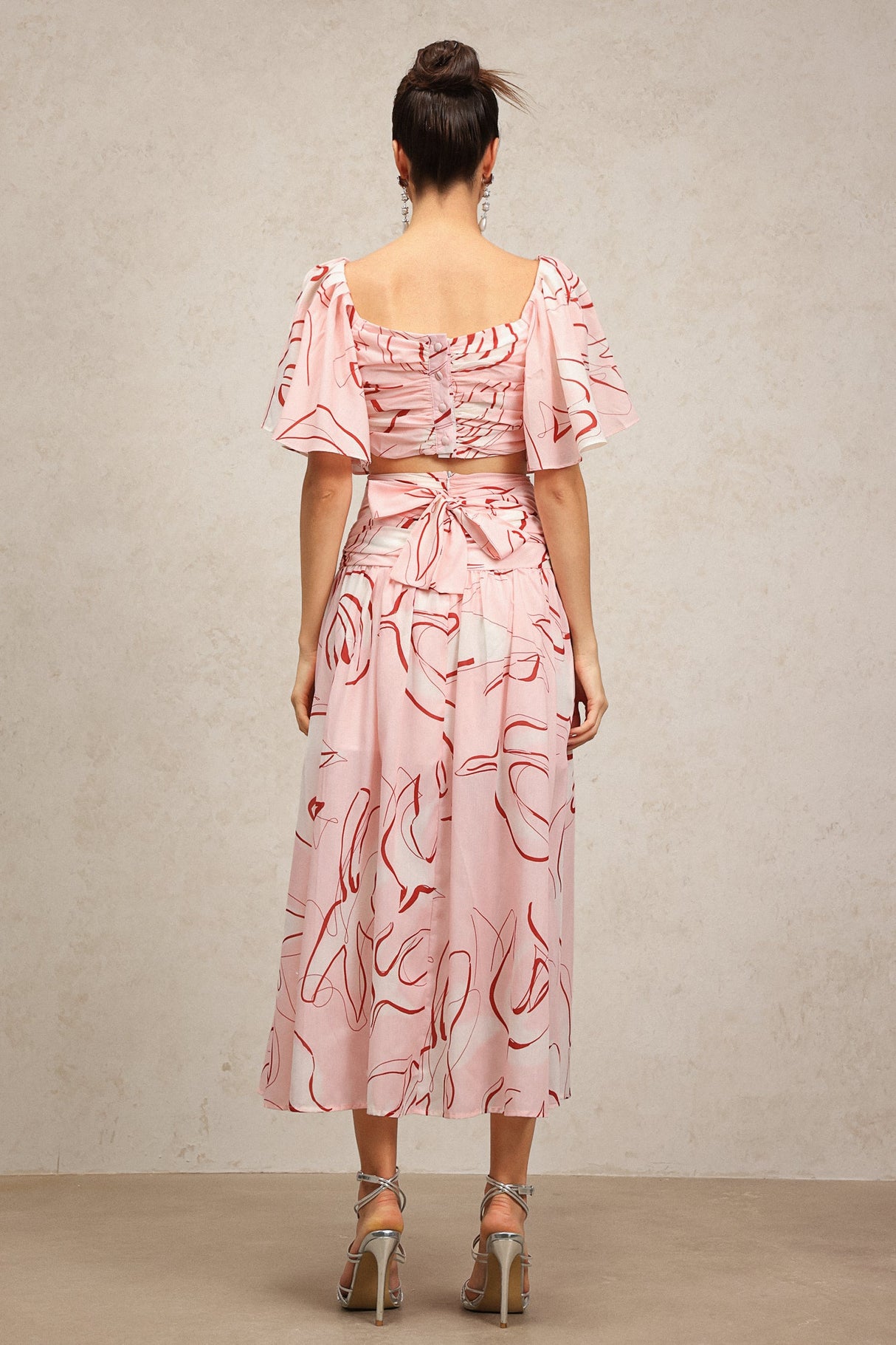 Bella Pink Maxi Dress with Puff Sleeves Square Neckline and Ruched Waist