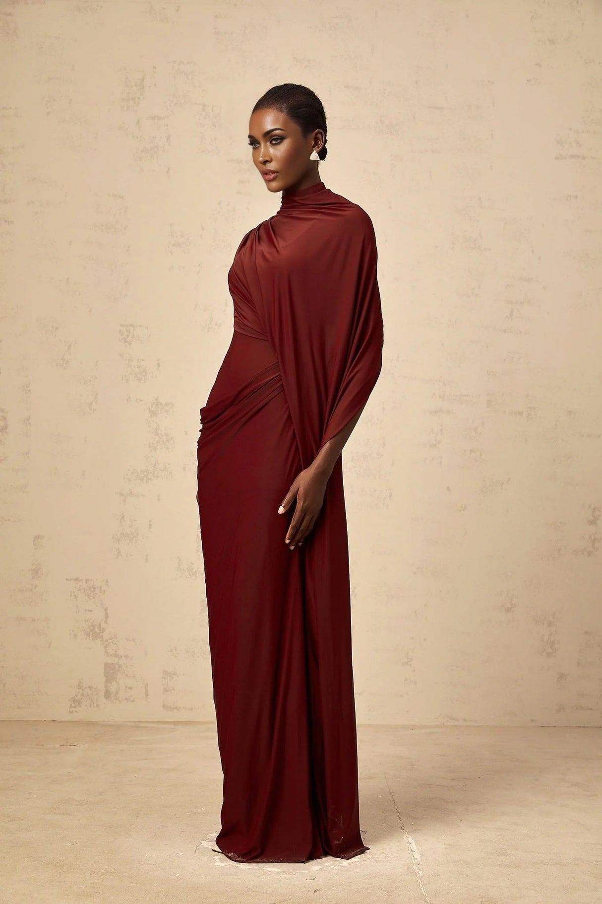 Benedetta Cape & Dress Set with Unique Draped Design in Red