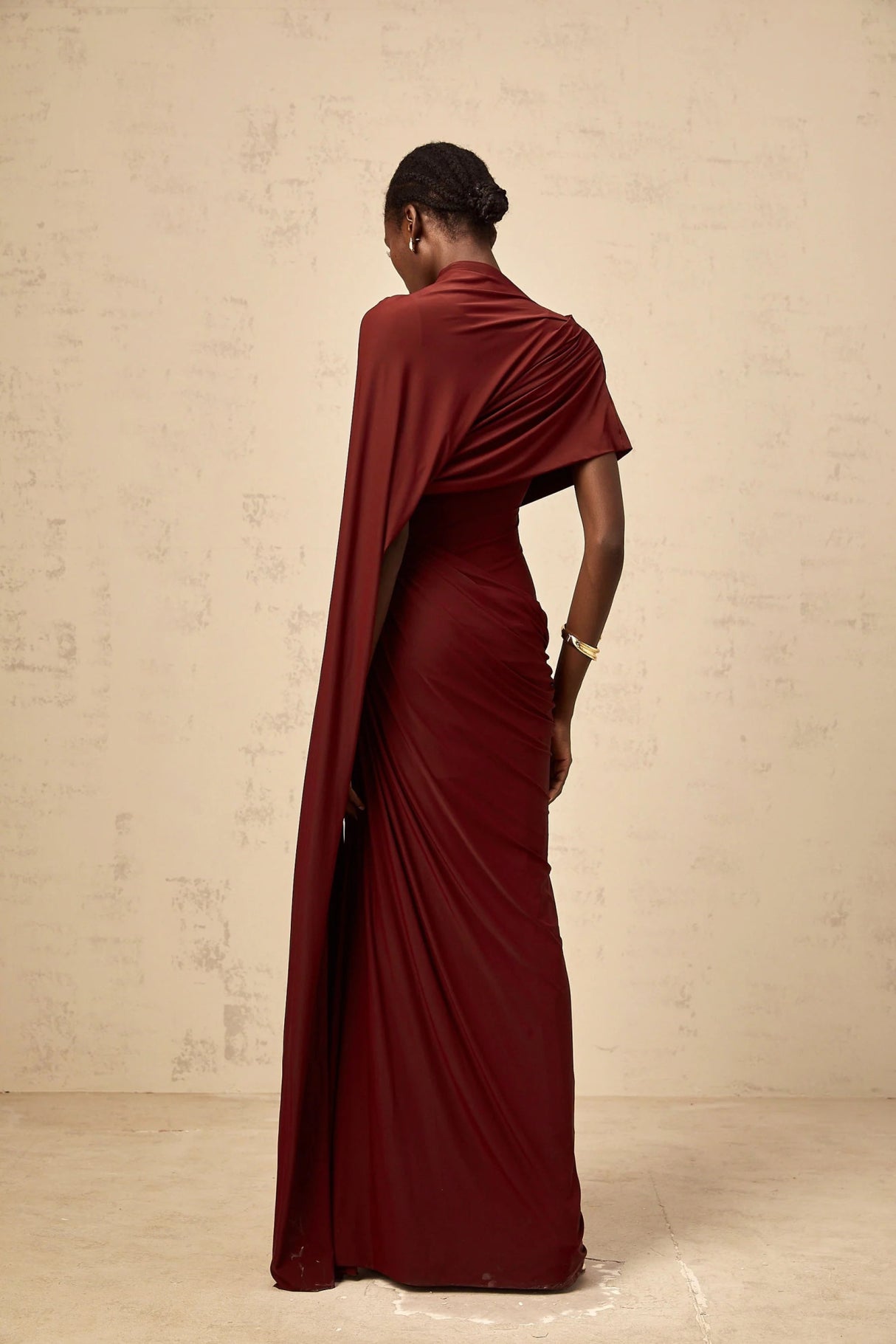 Benedetta Cape & Dress Set with Unique Draped Design in Red