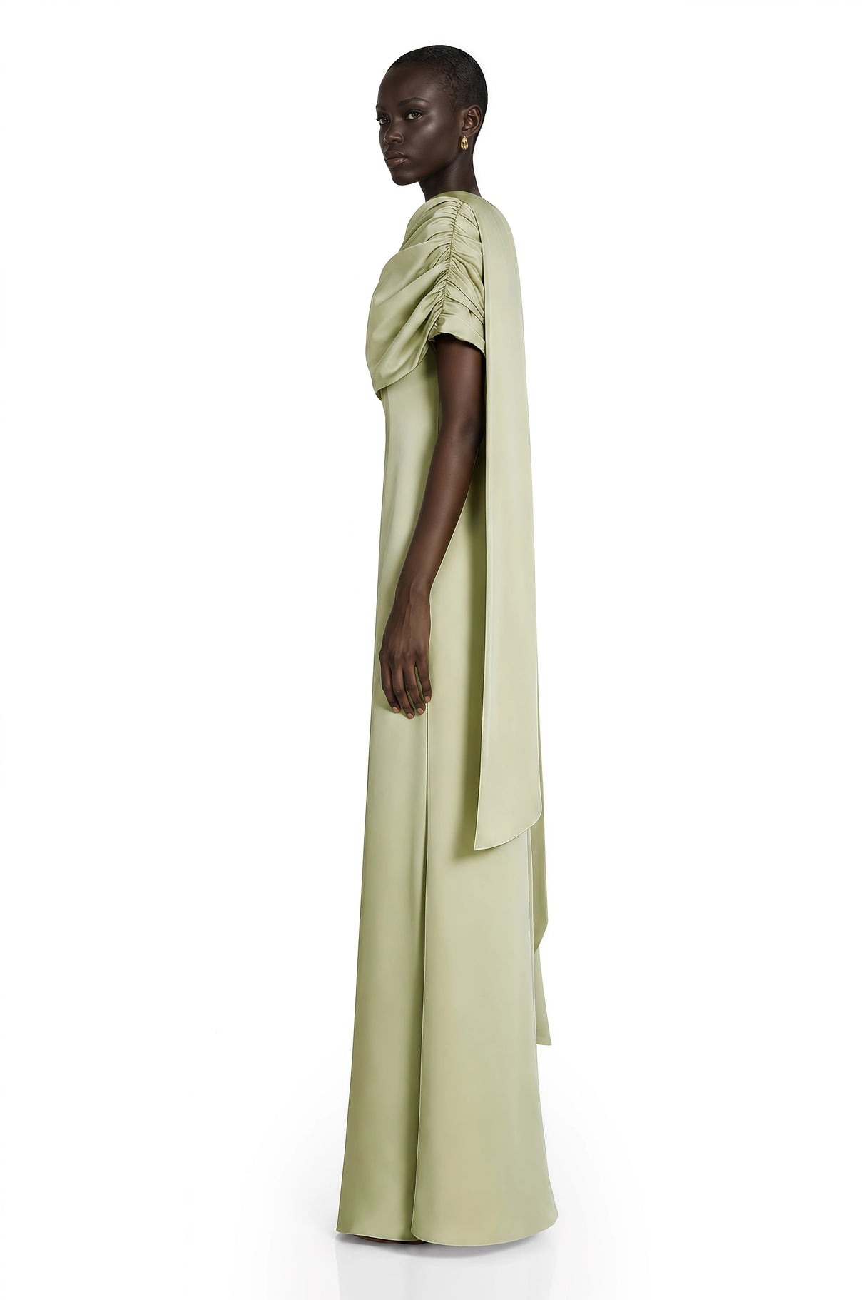 Benedetta Green One Shoulder Satin Maxi Dress