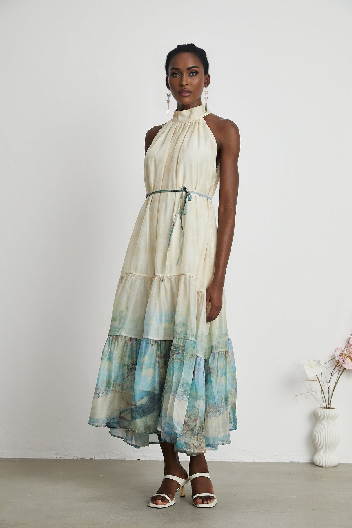 Benedetta Midi Dress – Sleeveless – Pattern Print – Flounce Hem