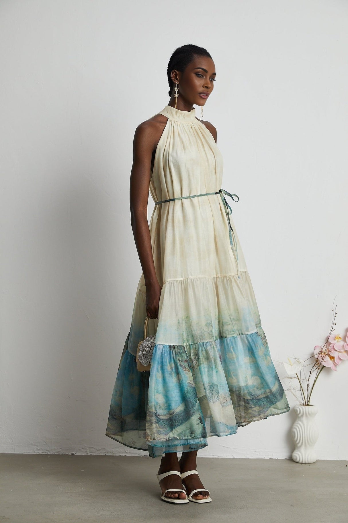 Benedetta Midi Dress – Sleeveless – Pattern Print – Flounce Hem