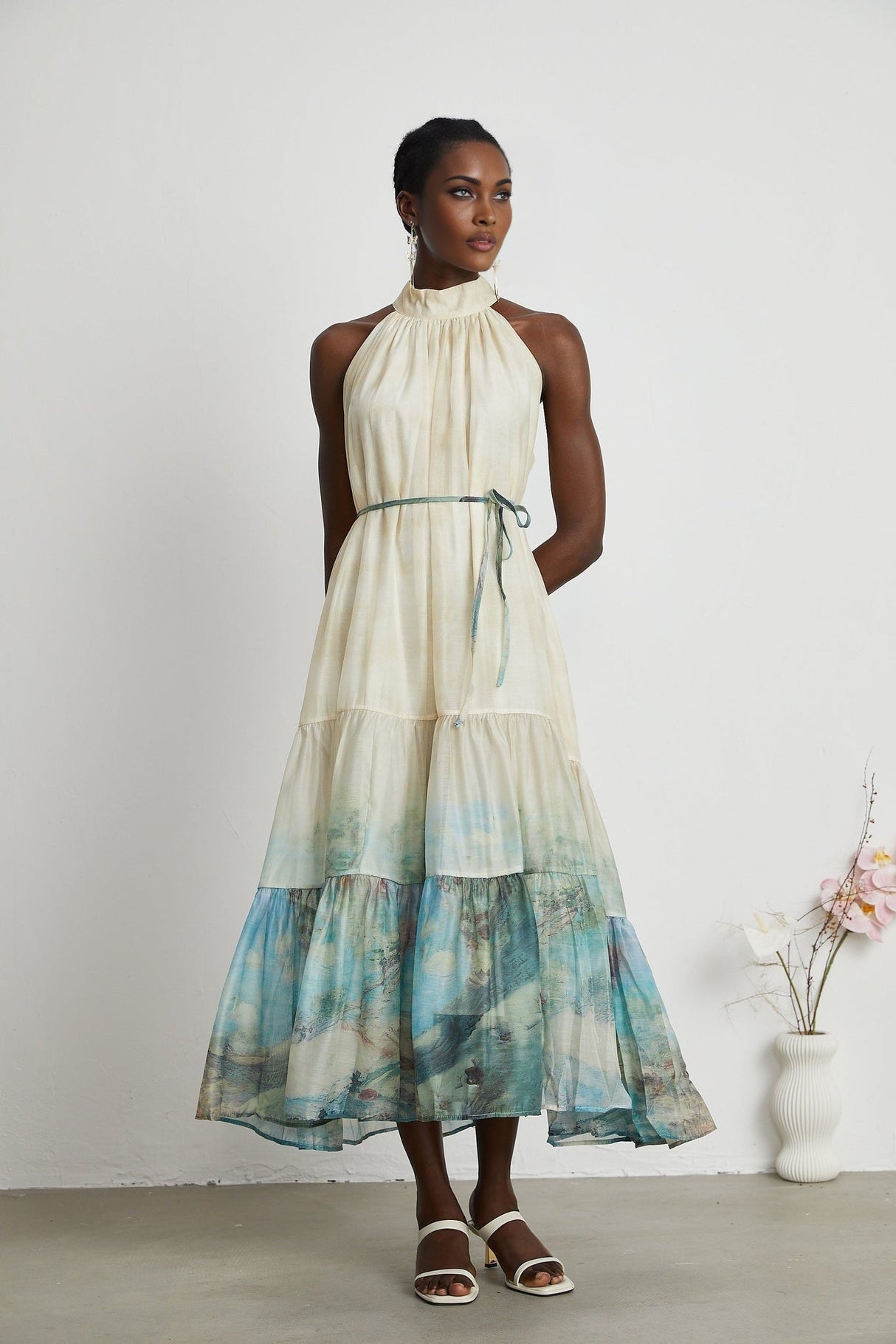 Benedetta Midi Dress – Sleeveless – Pattern Print – Flounce Hem