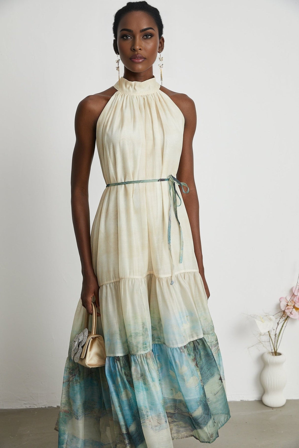 Benedetta Midi Dress – Sleeveless – Pattern Print – Flounce Hem