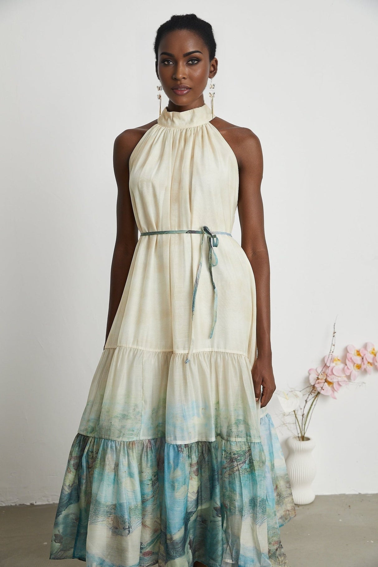 Benedetta Midi Dress – Sleeveless – Pattern Print – Flounce Hem