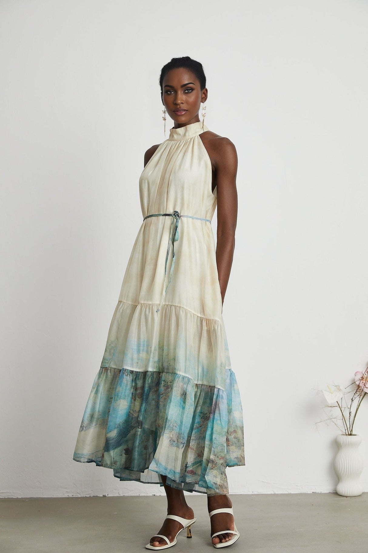 Benedetta Midi Dress – Sleeveless – Pattern Print – Flounce Hem